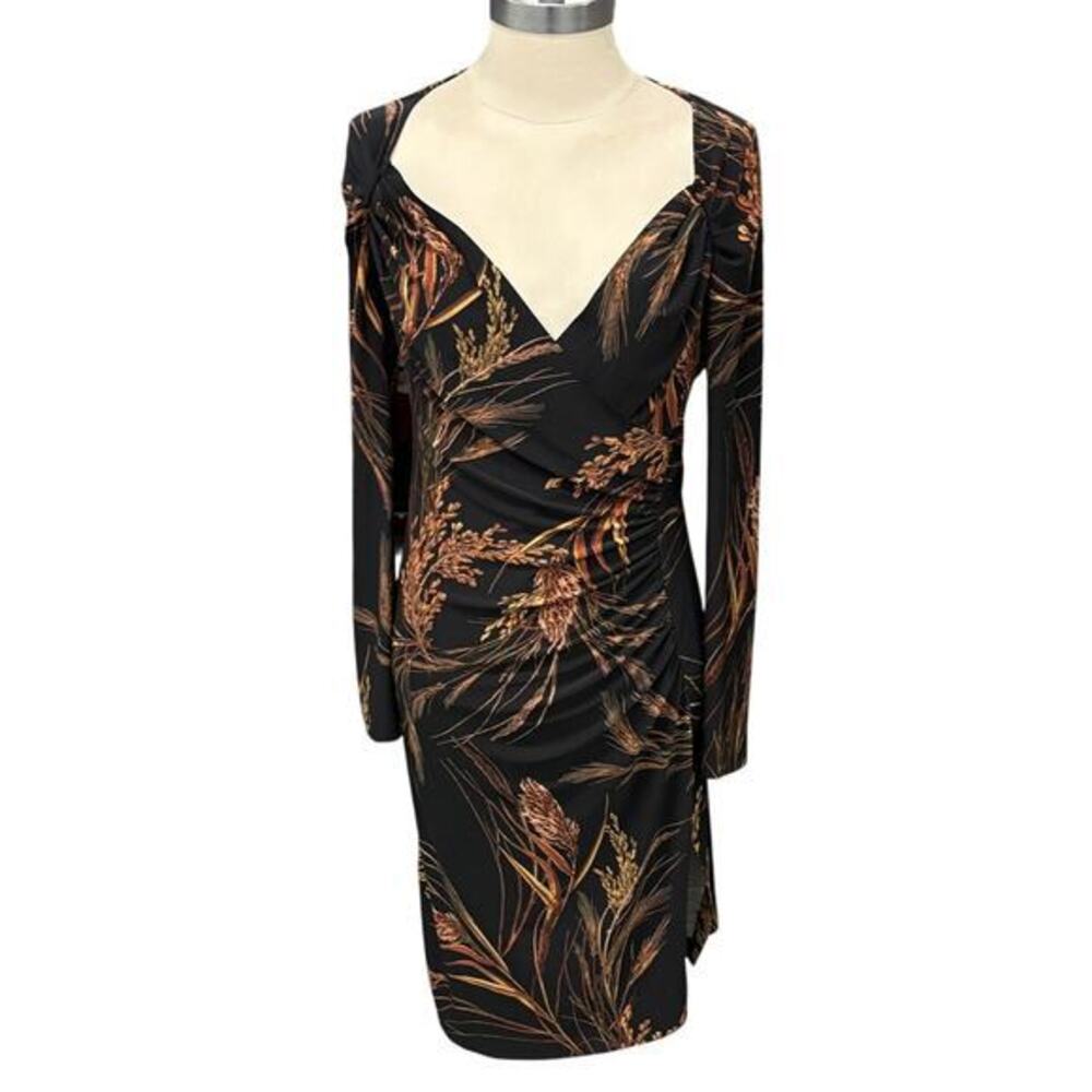 Norma Kamali Asymmetrical Wrap Dress Womens S Black Gold Excellent Long Sleeve